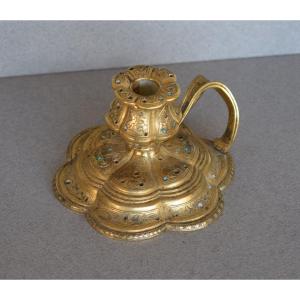 Ottoman Table Candle Holder In Gilt Bronze