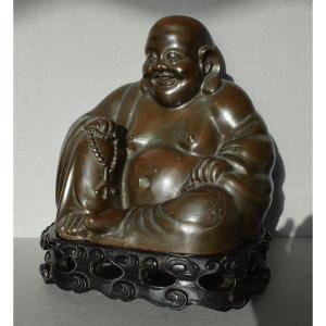 Important Budai In Bronze With Niélé Decor