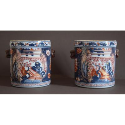 Paire De Rafraichissoirs En Porcelaine Imari XVIII Eme