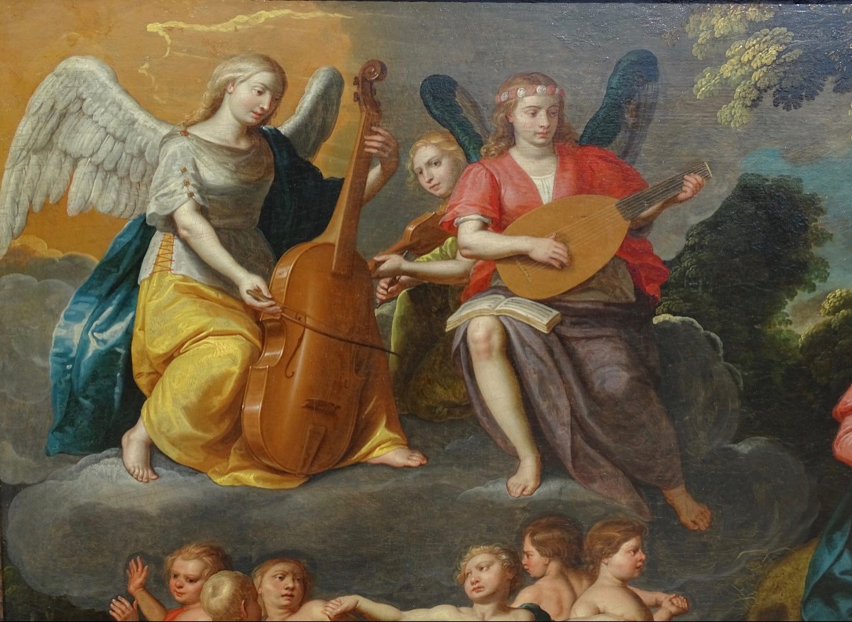 Flemish School 17th Century, The Virgin And Child Surrounded By Cherubs And Musical Angels-photo-3