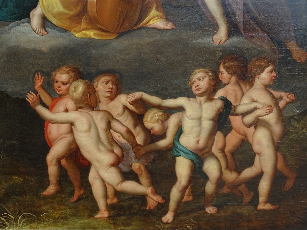 Flemish School 17th Century, The Virgin And Child Surrounded By Cherubs And Musical Angels-photo-4