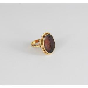 Antique Bague En Or14kt  Et Pâte Vitrée