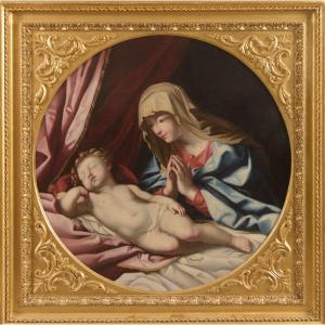 Madonna En Adoration De l'Enfant - XVII Siècle