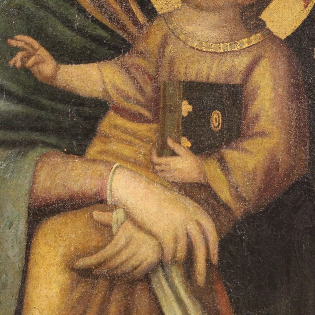 Ancien Tableau Religieux Italien Vierge à l'Enfant Du 18ème Siècle-photo-5
