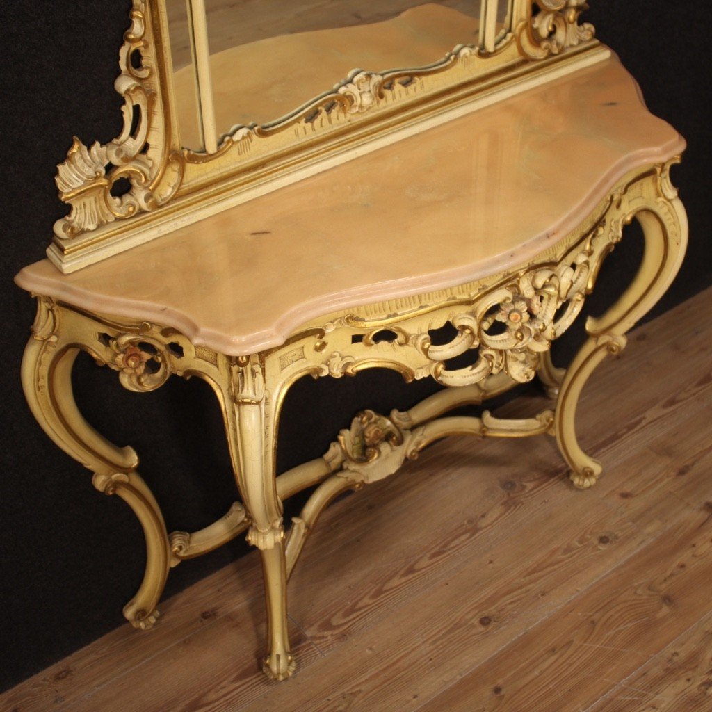 Grande Console Laquée Avec Miroir De Style Louis XV-photo-7