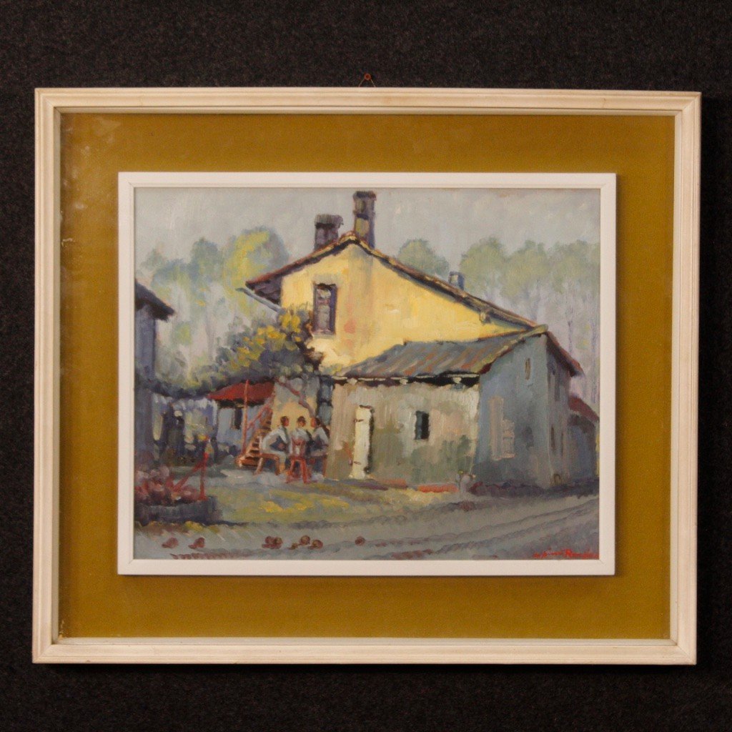 Italian Popular Scene Signed Painting Oil On Board-photo-2