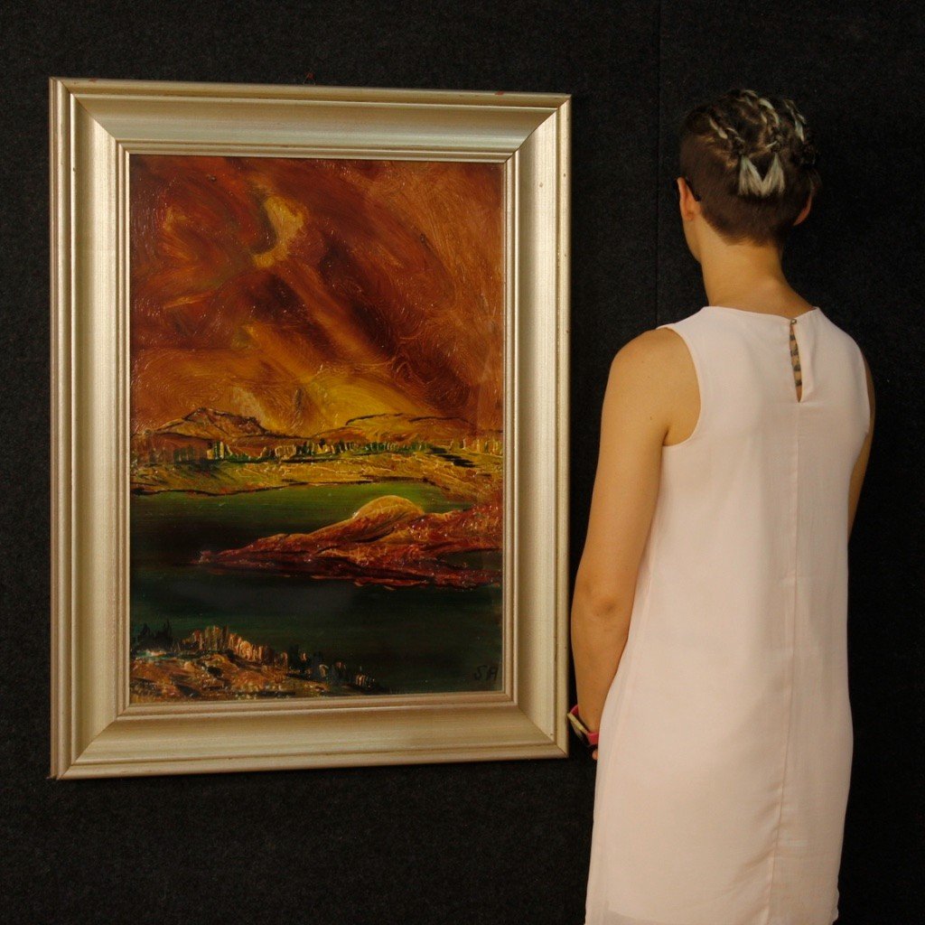 Italian Landscape Painting In Impressionist Style From 20th Century-photo-2