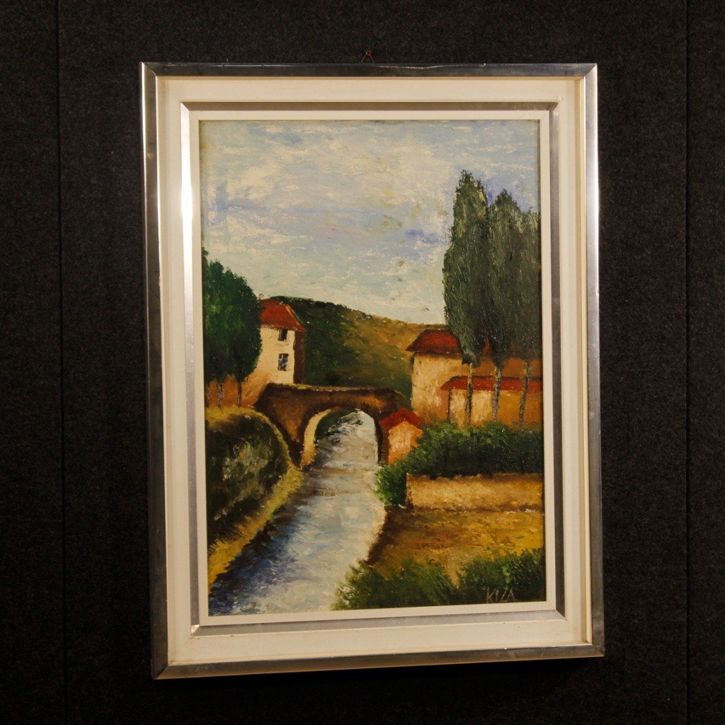 Italian Signed Landscape Painting From 20th Century-photo-2