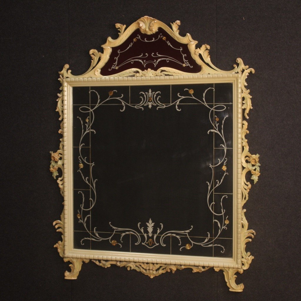 Italian Lacquered Mirror With Floral Decorations From 20th Century-photo-2