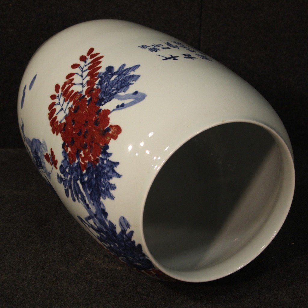 Chinese Painted Ceramic Vase With Roosters And Floral Decorations-photo-7