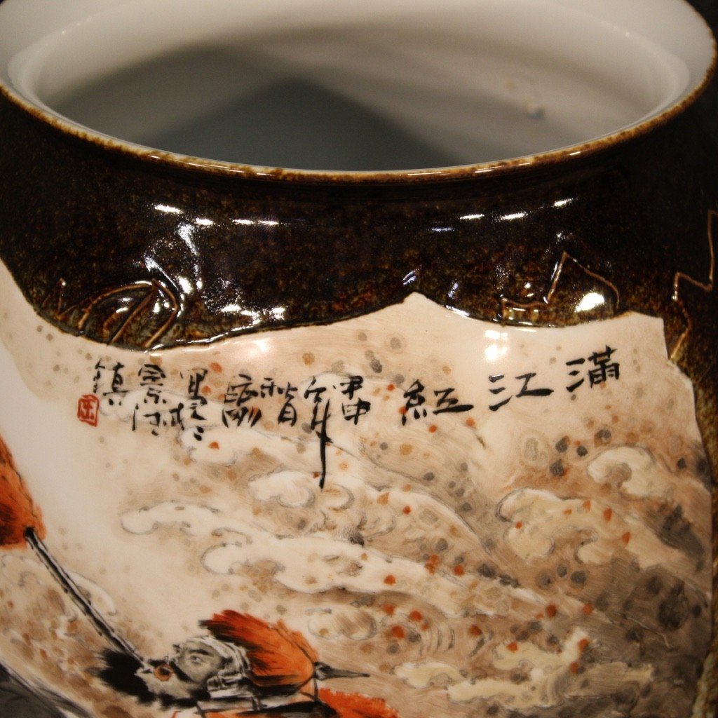 Chinese Painted Ceramic Vase With Warrior On Horseback-photo-5