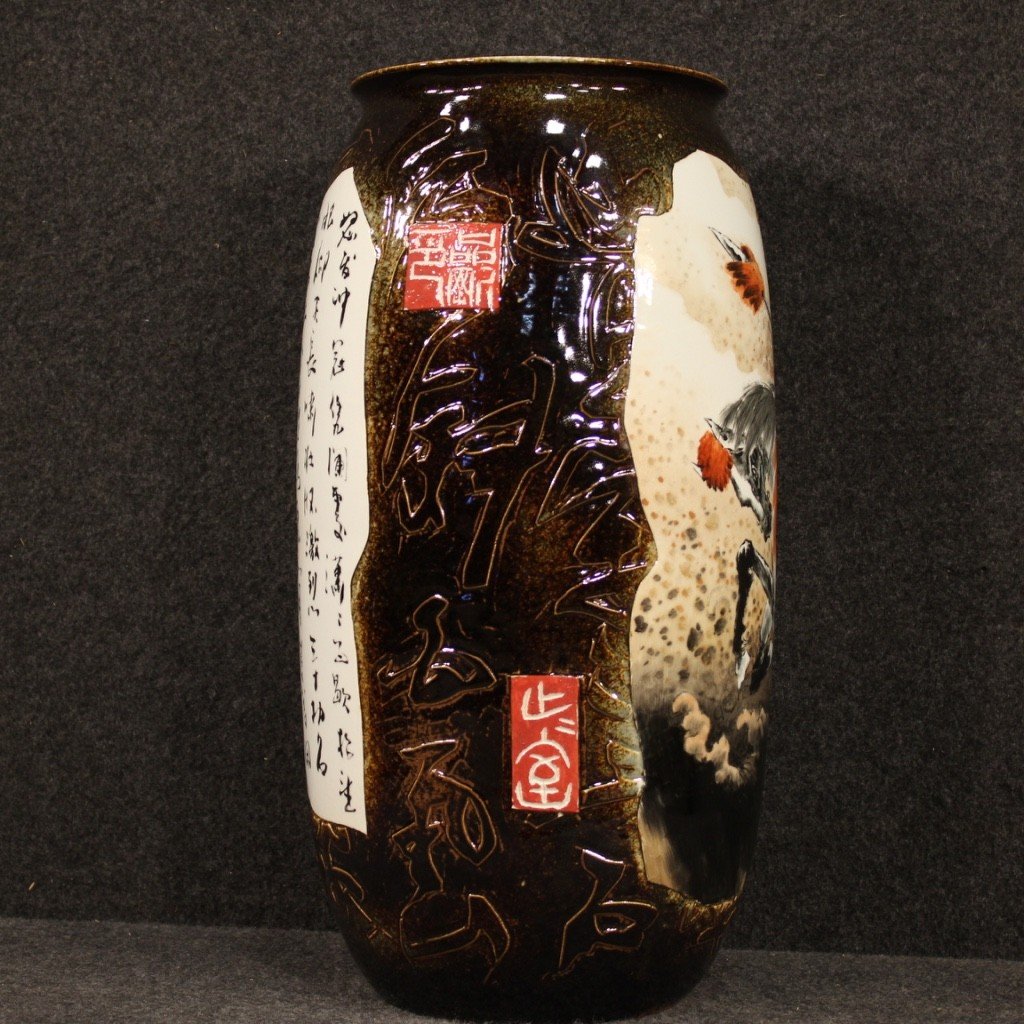 Vase Chinois En Céramique Peint Avec Guerrier à Cheval-photo-7