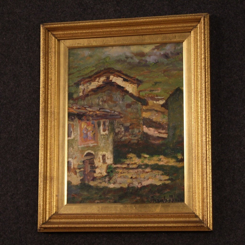 Italian Signed Countryside Landscape Painting From 20th Century-photo-8