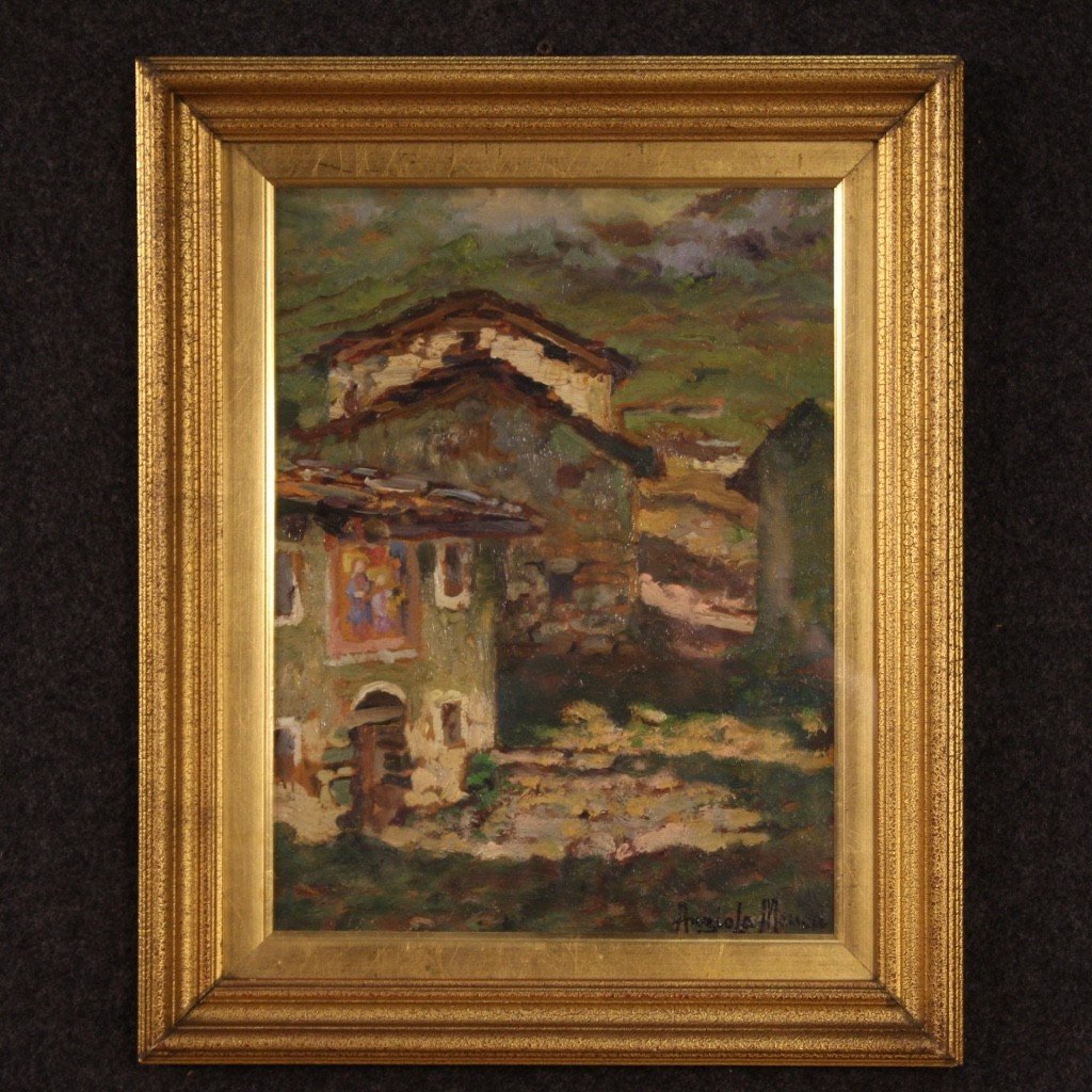 Italian Signed Countryside Landscape Painting From 20th Century