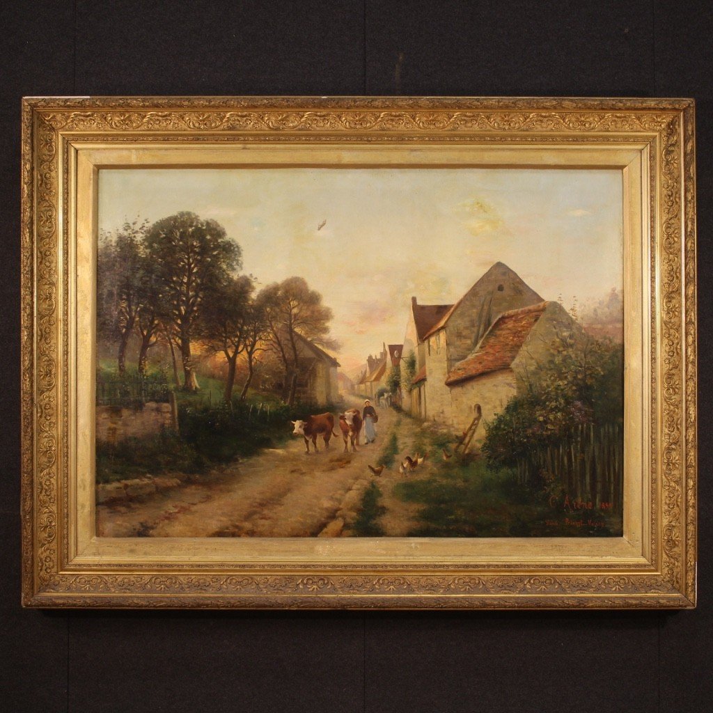 Tableau Français Signé De Paysage Huile Sur Toile Daté 1899-photo-2