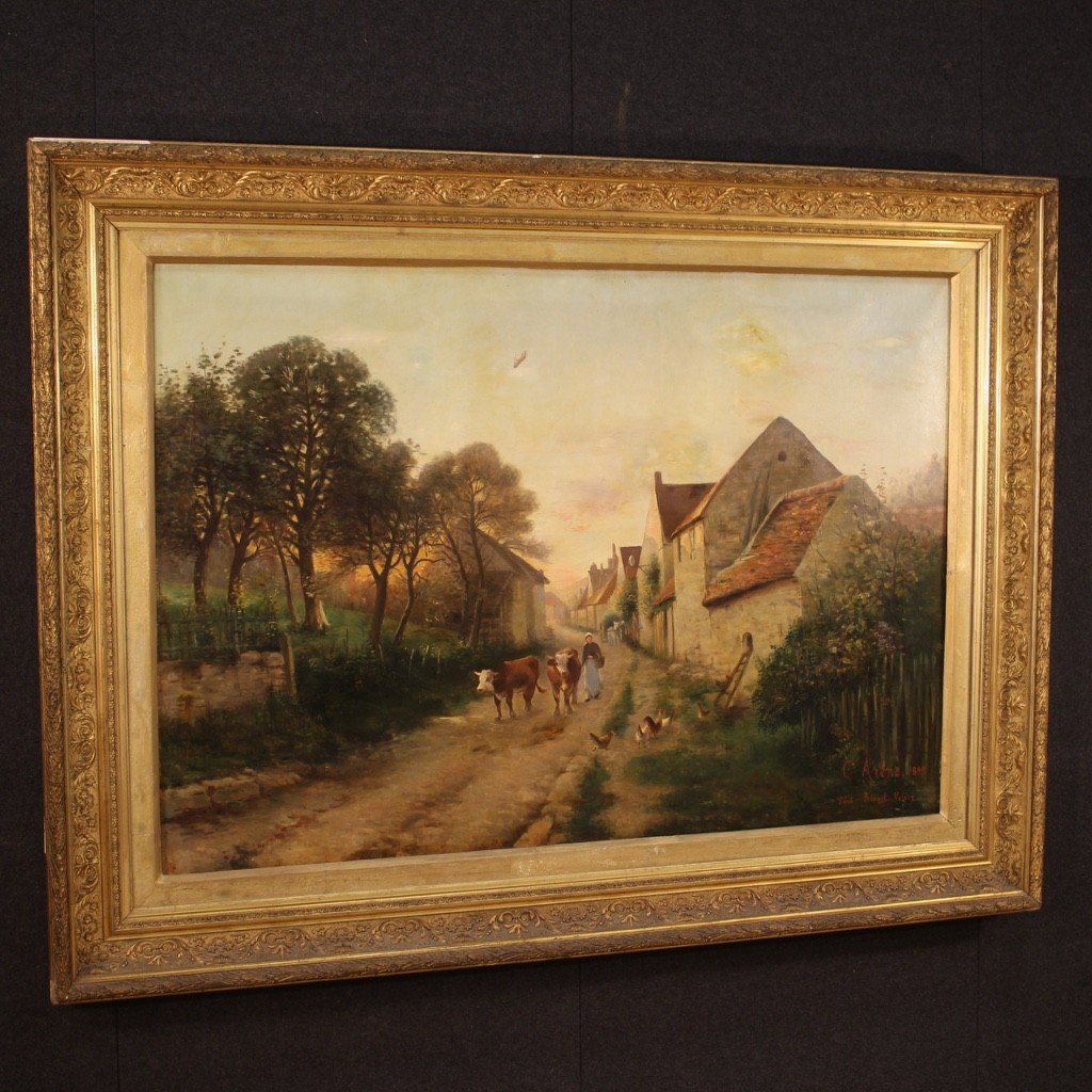 Tableau Français Signé De Paysage Huile Sur Toile Daté 1899-photo-3