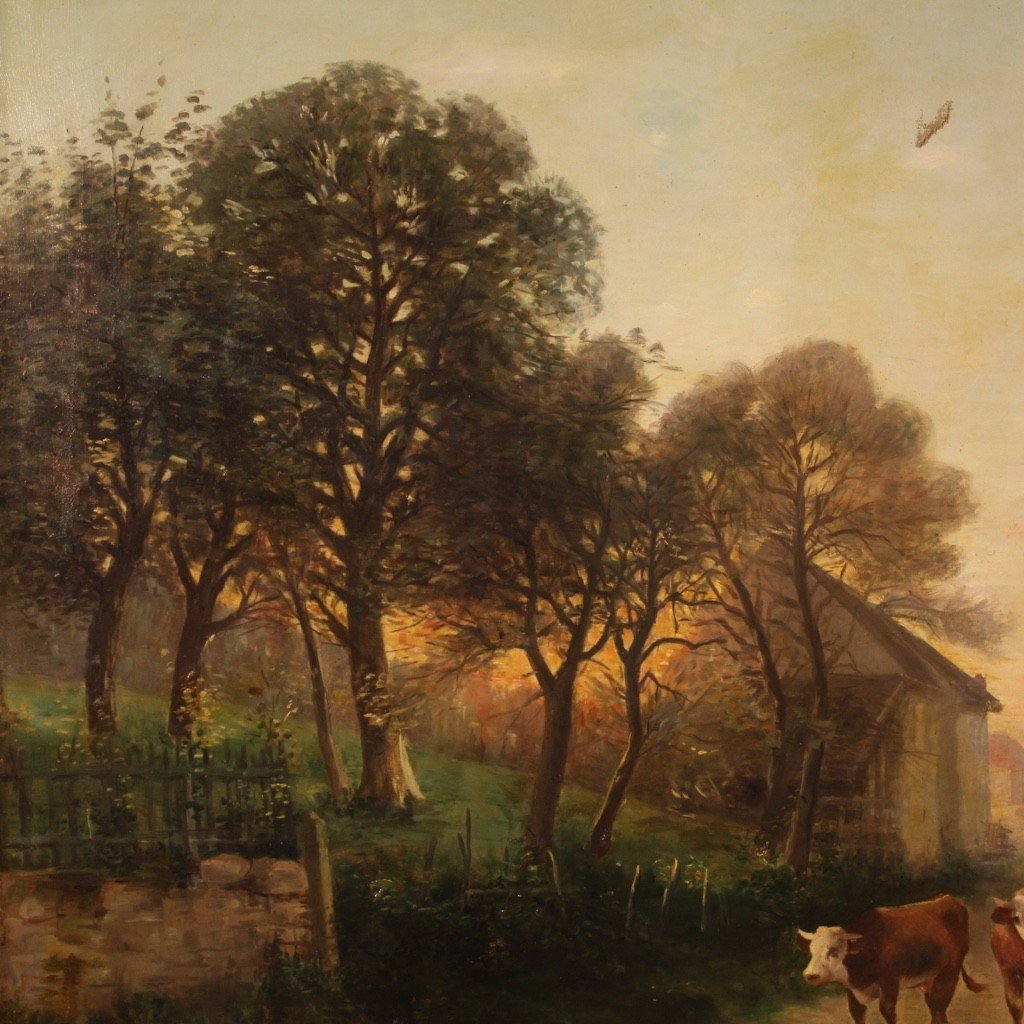 Tableau Français Signé De Paysage Huile Sur Toile Daté 1899-photo-8