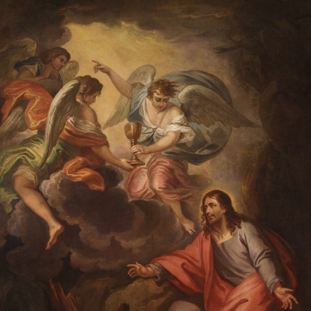Grande Peinture Italienne Du 18ème Siècle, Le Christ Au Jardin Des Oliviers