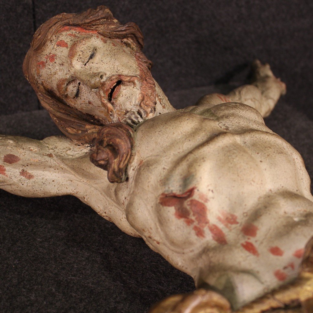 Great Sculpture Of Christ Crucified In Polychrome Wood From The 18th Century-photo-4