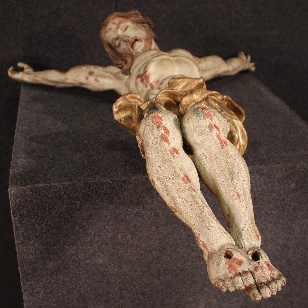 Great Sculpture Of Christ Crucified In Polychrome Wood From The 18th Century-photo-5