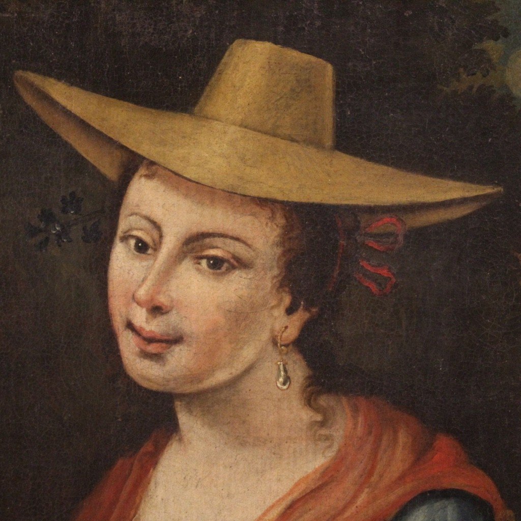 Peinture Italienne Portrait d'Une Jeune Fille Avec Un Chardonneret Du 18ème Siècle-photo-2