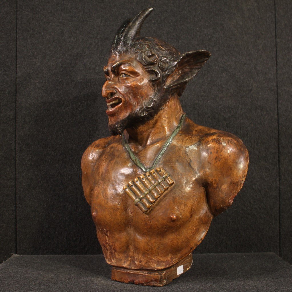 Great 19th Century Polychrome Terracotta Sculpture, The God Pan-photo-4