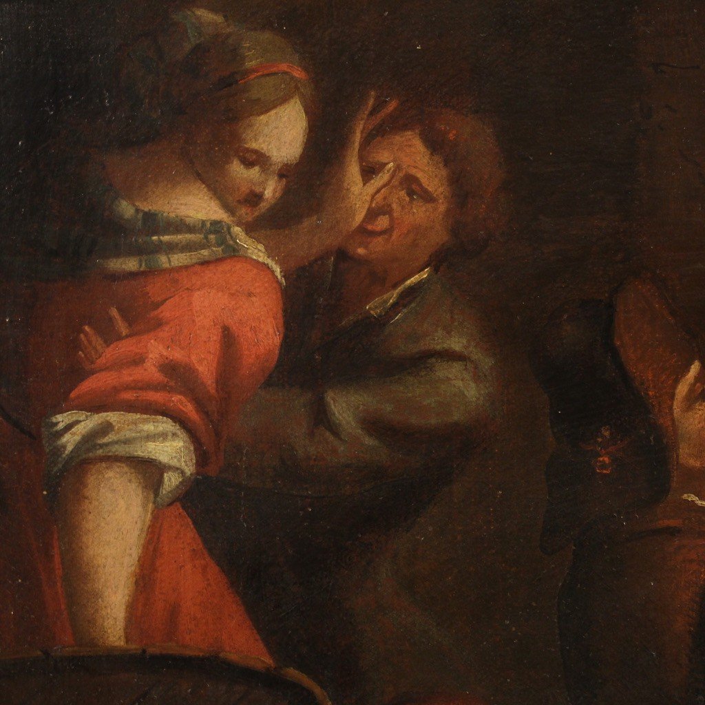 Painting Oil On Canvas From The 17th Century, Bamboccianti Genre Scene-photo-4