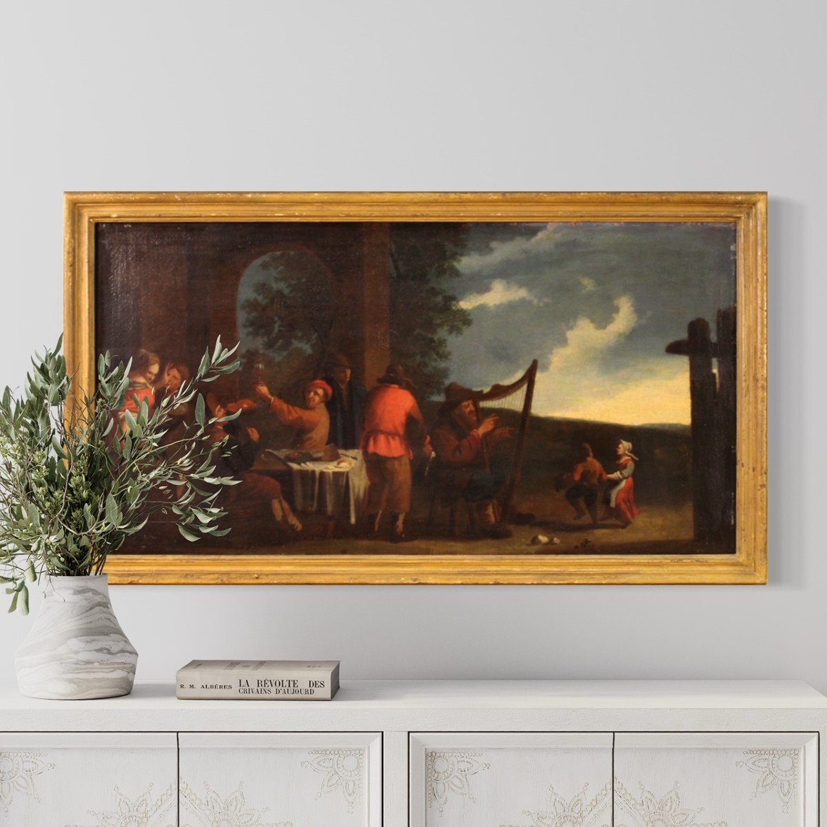 Painting Oil On Canvas From The 17th Century, Bamboccianti Genre Scene-photo-6