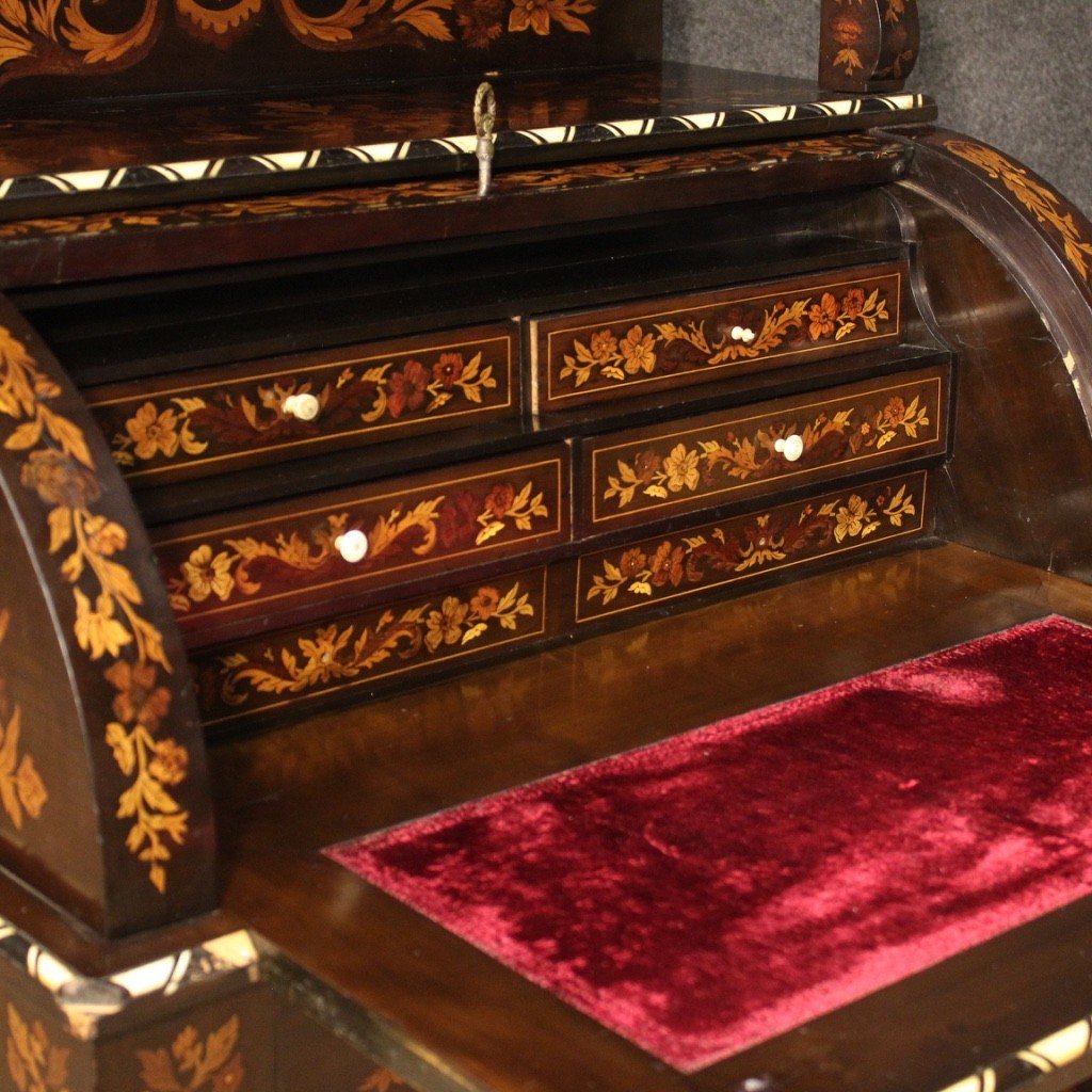 Roll-top Desk In Inlaid Wood In Napoleon III Style-photo-4