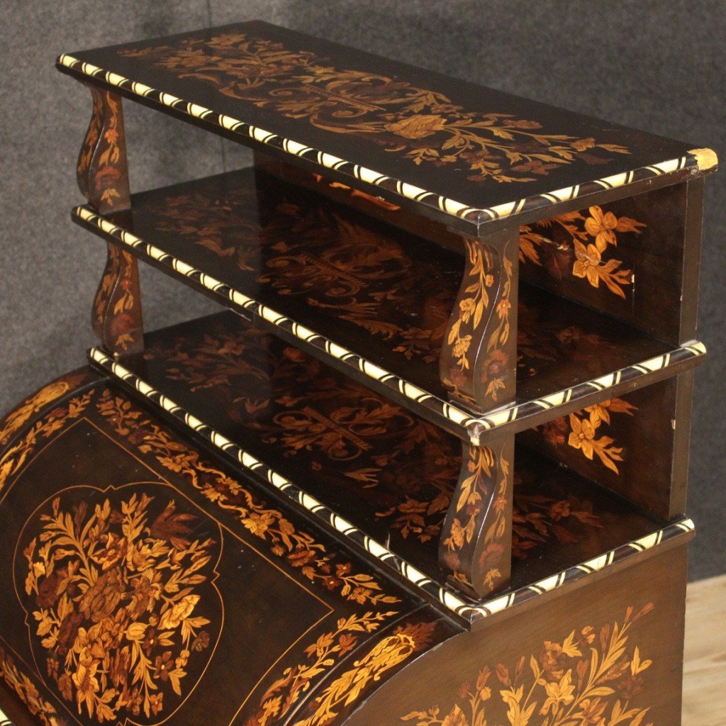 Roll-top Desk In Inlaid Wood In Napoleon III Style-photo-4