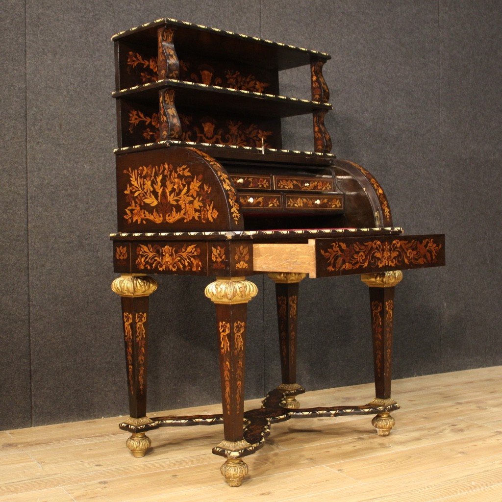 Roll-top Desk In Inlaid Wood In Napoleon III Style-photo-8