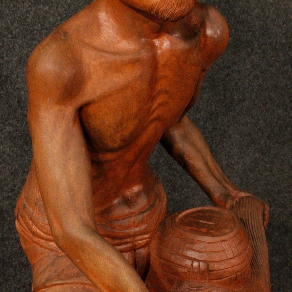 Grande Sculpture Orientale En Bois Du 20ème Siècle-photo-2