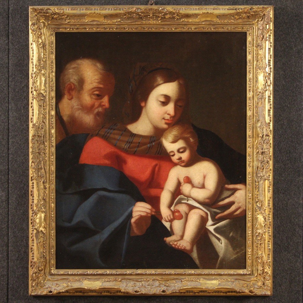 18th Century Religious Italian Painting, Holy Family-photo-2