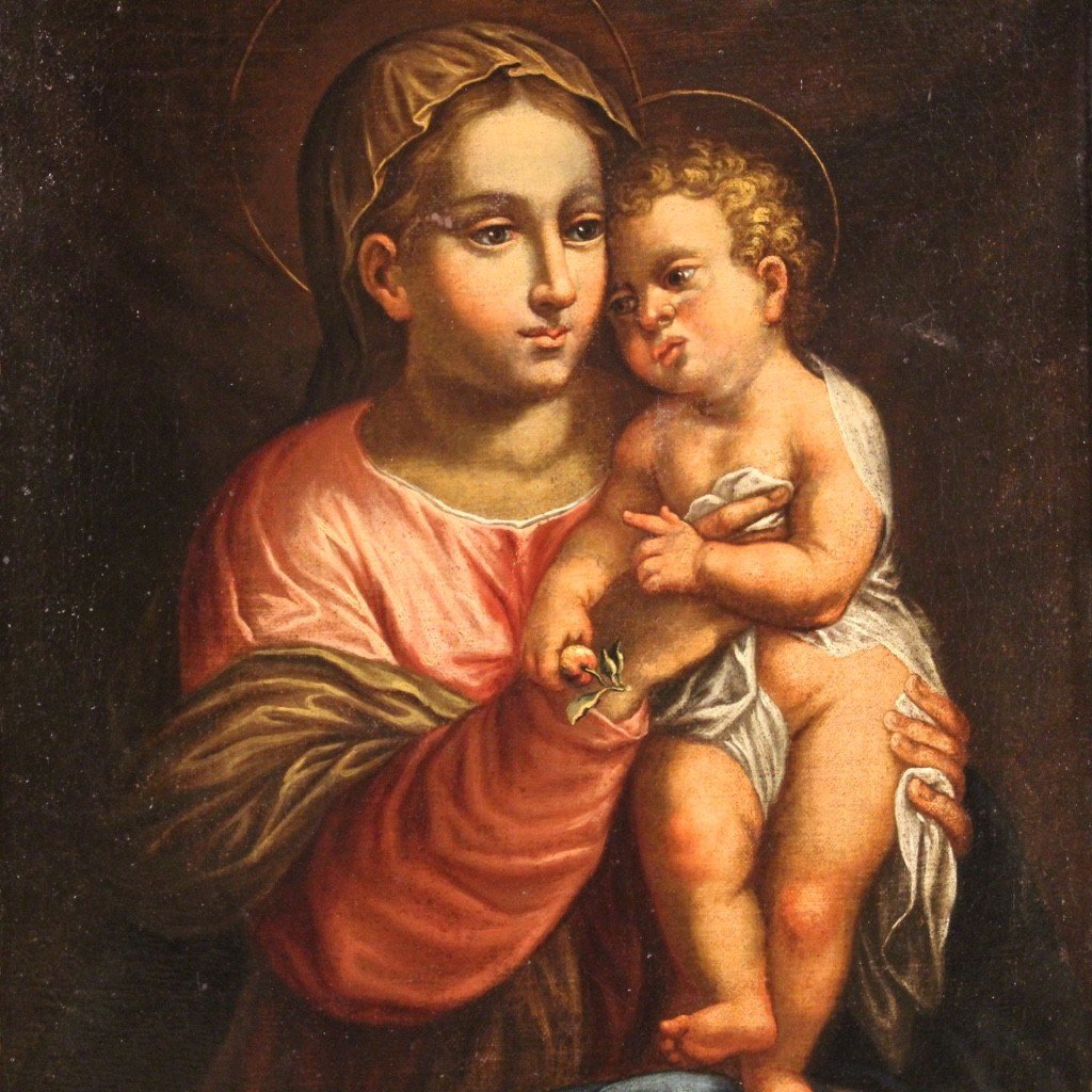 Religious Painting Virgin With Child From 17th Century-photo-2