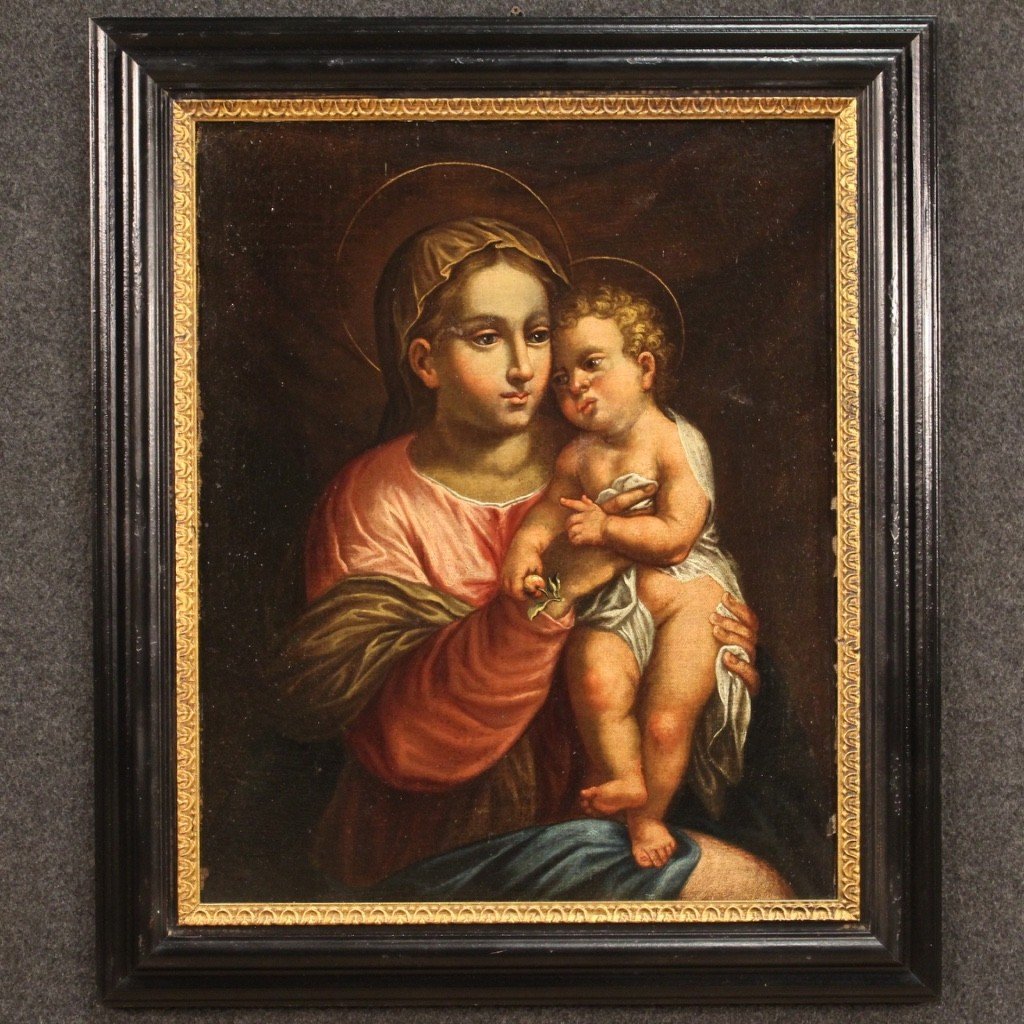 Religious Painting Virgin With Child From 17th Century-photo-3