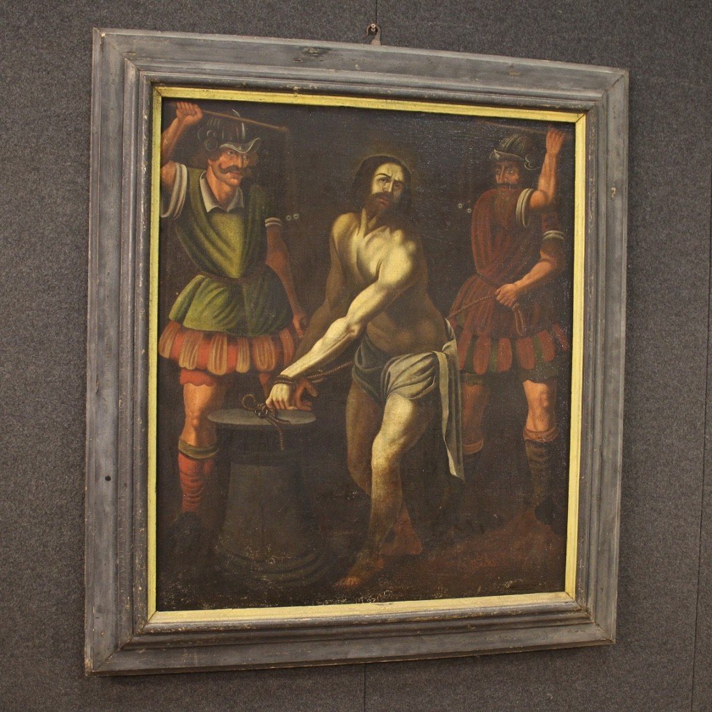 Italian Religious Painting Flagellation Of Jesus From 17th Century-photo-7