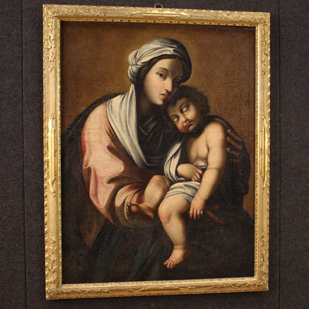 Painting Oil On Canvas Virgin With Child From 18th Century-photo-3