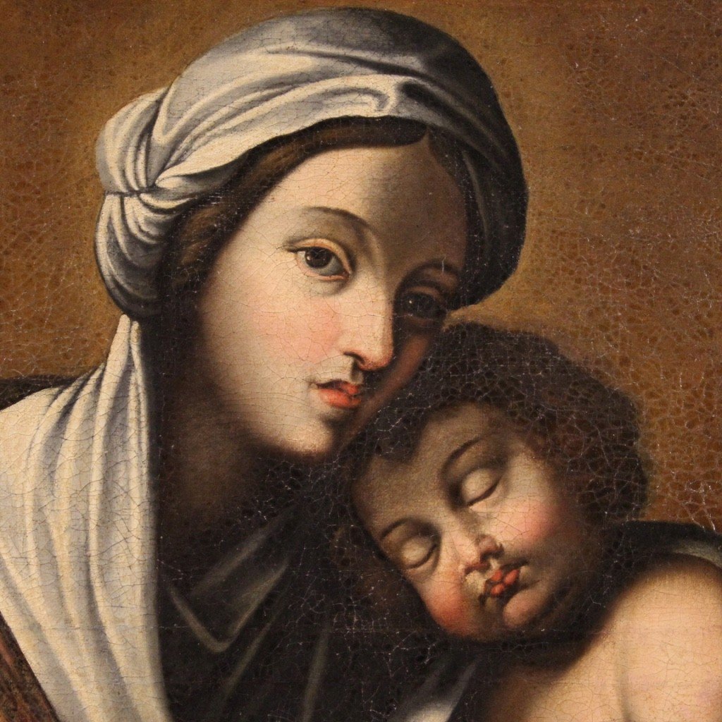 Painting Oil On Canvas Virgin With Child From 18th Century-photo-6