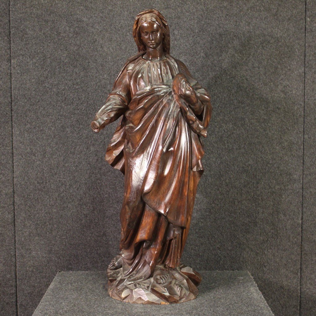 Sculpture Religieuse Madone En Bois Du 19ème Siècle