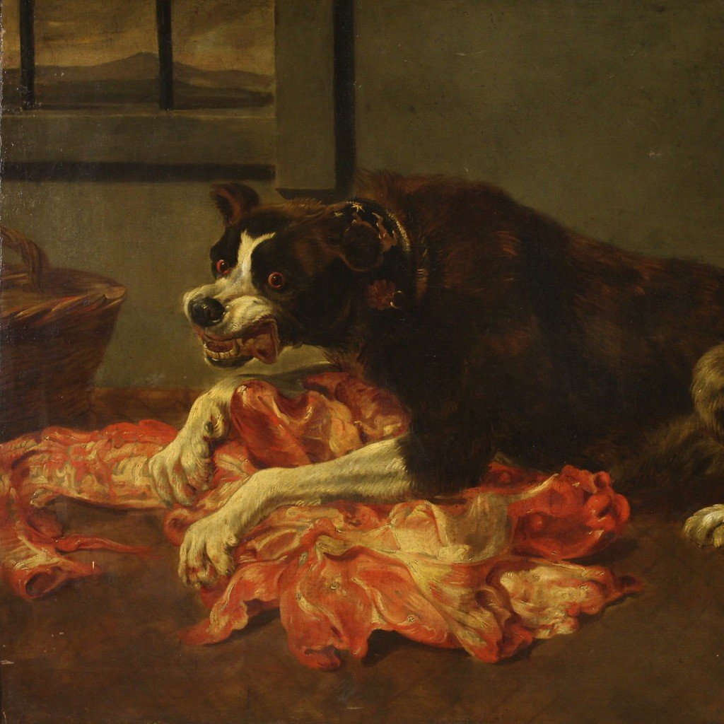 Grande Peinture Du 17ème Siècle, Nature Morte Avec Des Chiens-photo-3