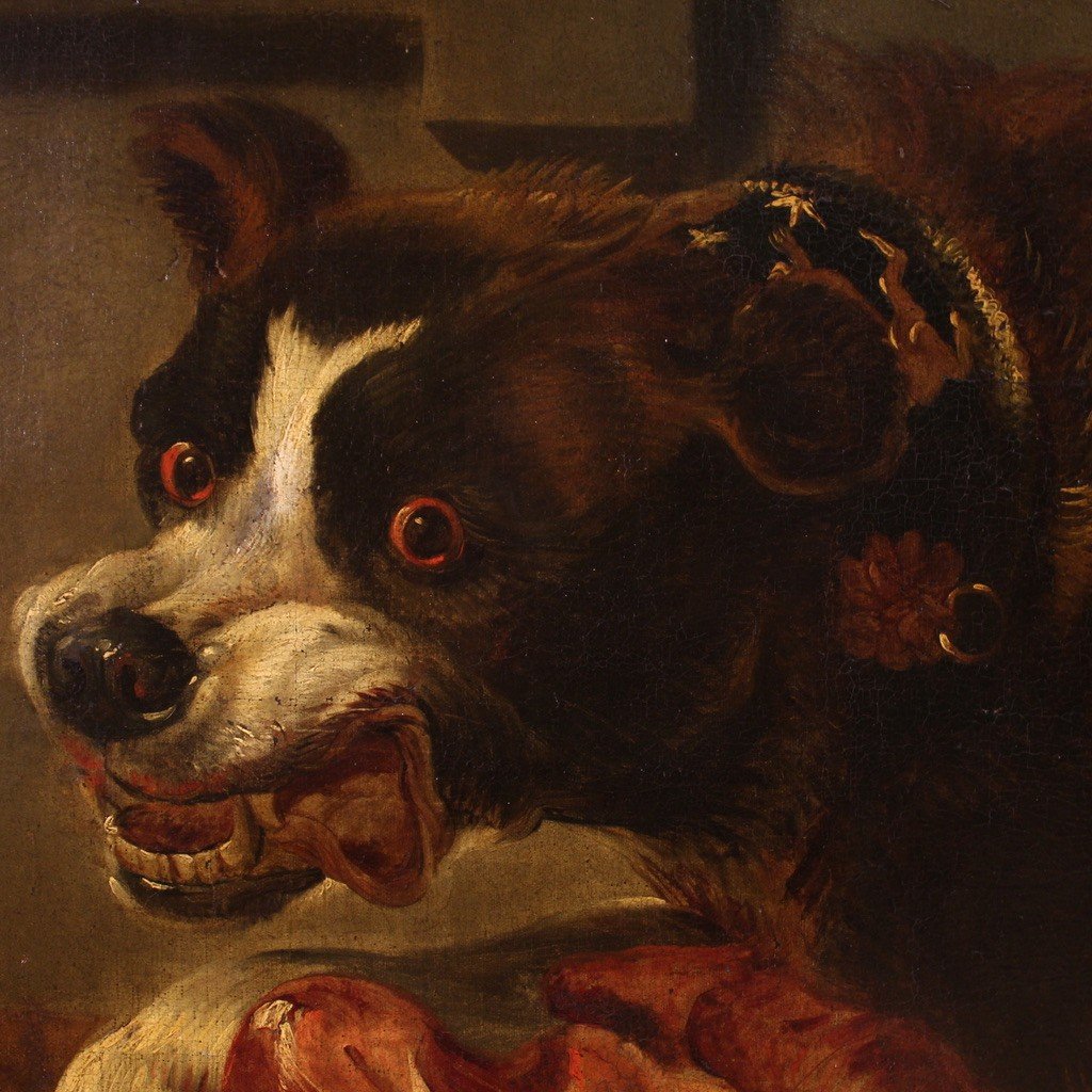 Grande Peinture Du 17ème Siècle, Nature Morte Avec Des Chiens-photo-6