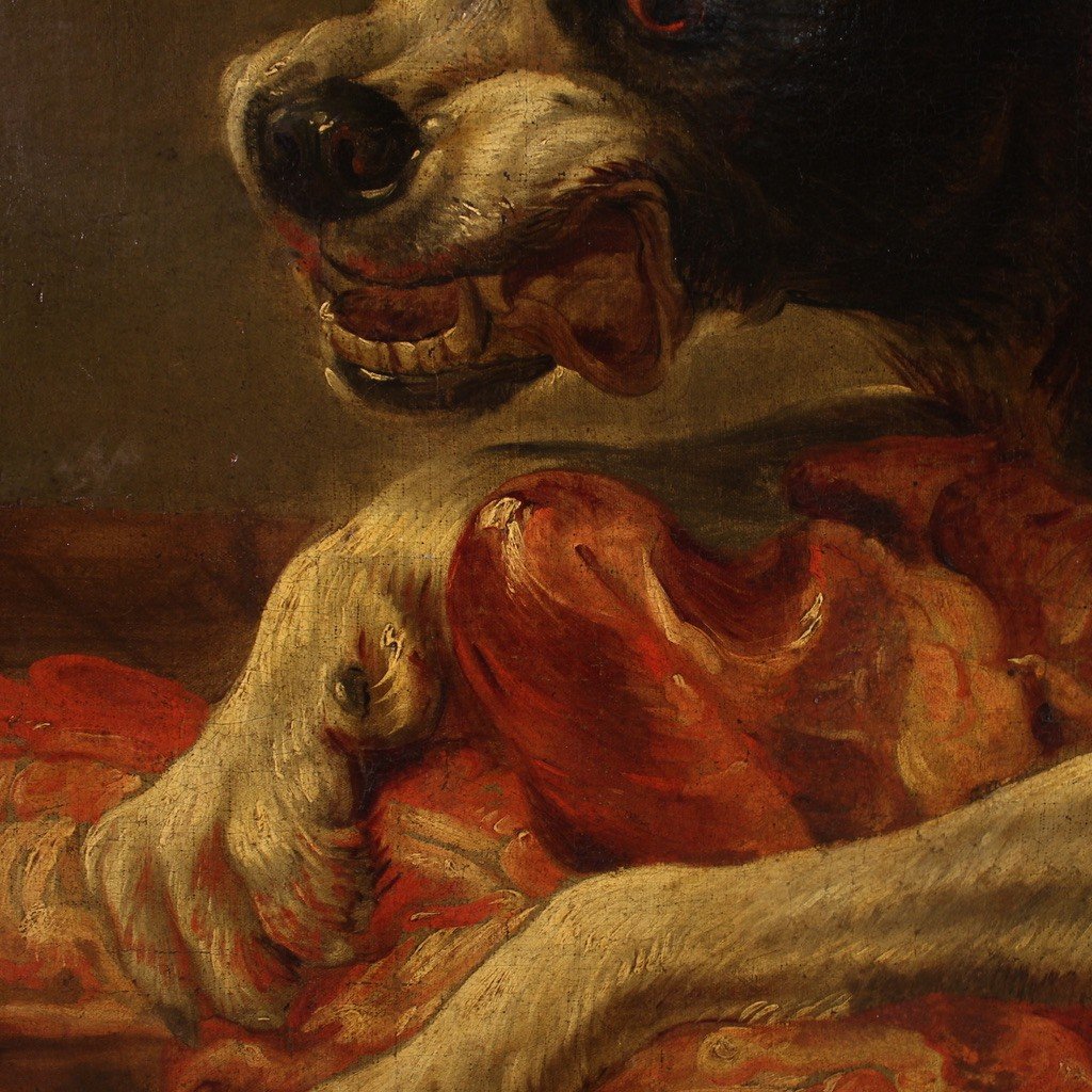 Grande Peinture Du 17ème Siècle, Nature Morte Avec Des Chiens-photo-8