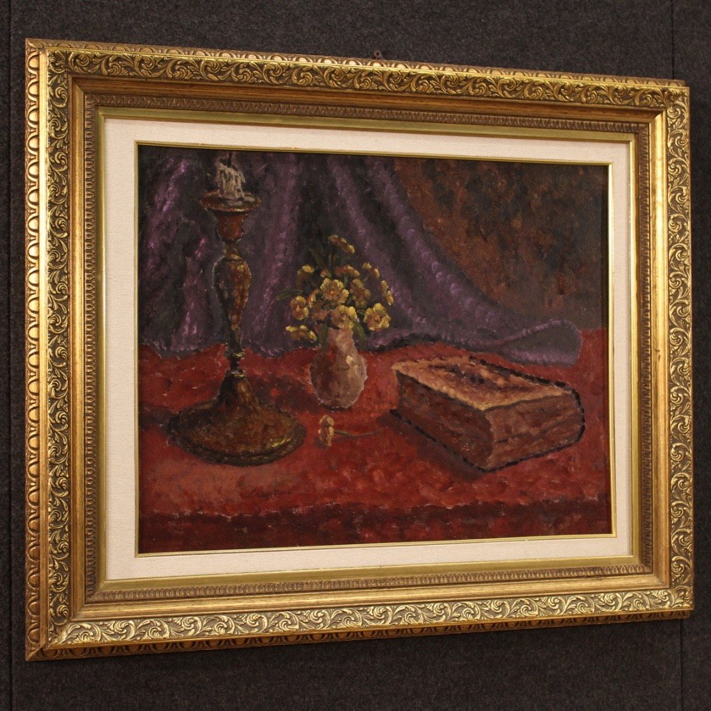 Signed Painting Oil On Masonite Still Life Dated 1942-photo-5