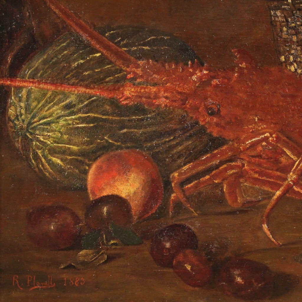 Ancien Tableau Nature Morte Datée 1883-photo-7