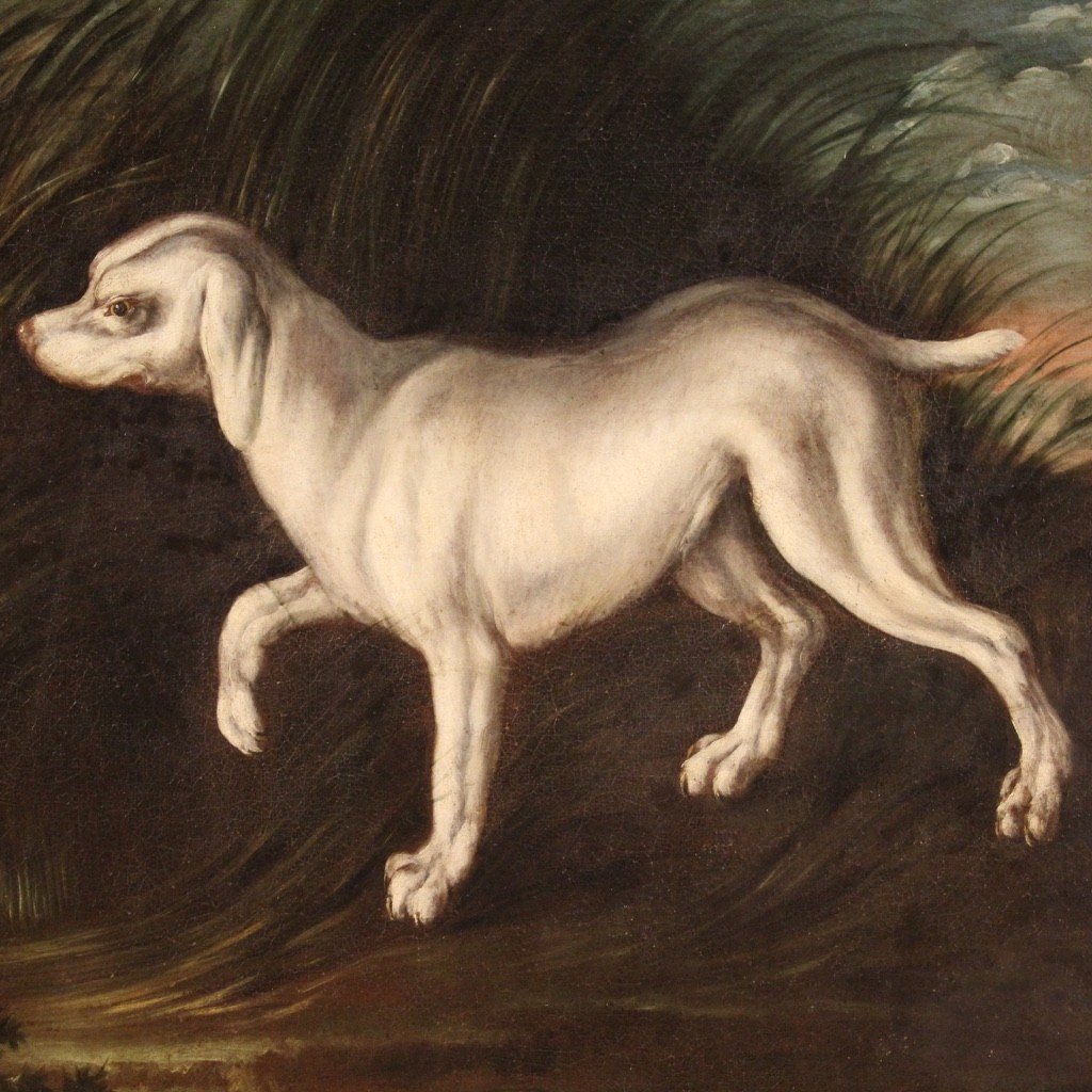 Ancien Tableau Français Du 18ème Siècle Paysage Avec Chiens-photo-2