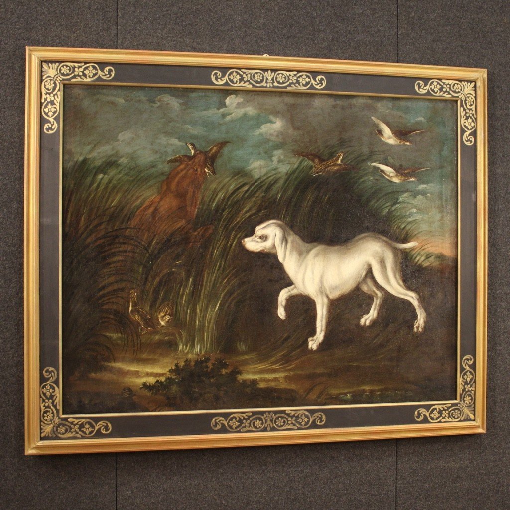 Ancien Tableau Français Du 18ème Siècle Paysage Avec Chiens-photo-4