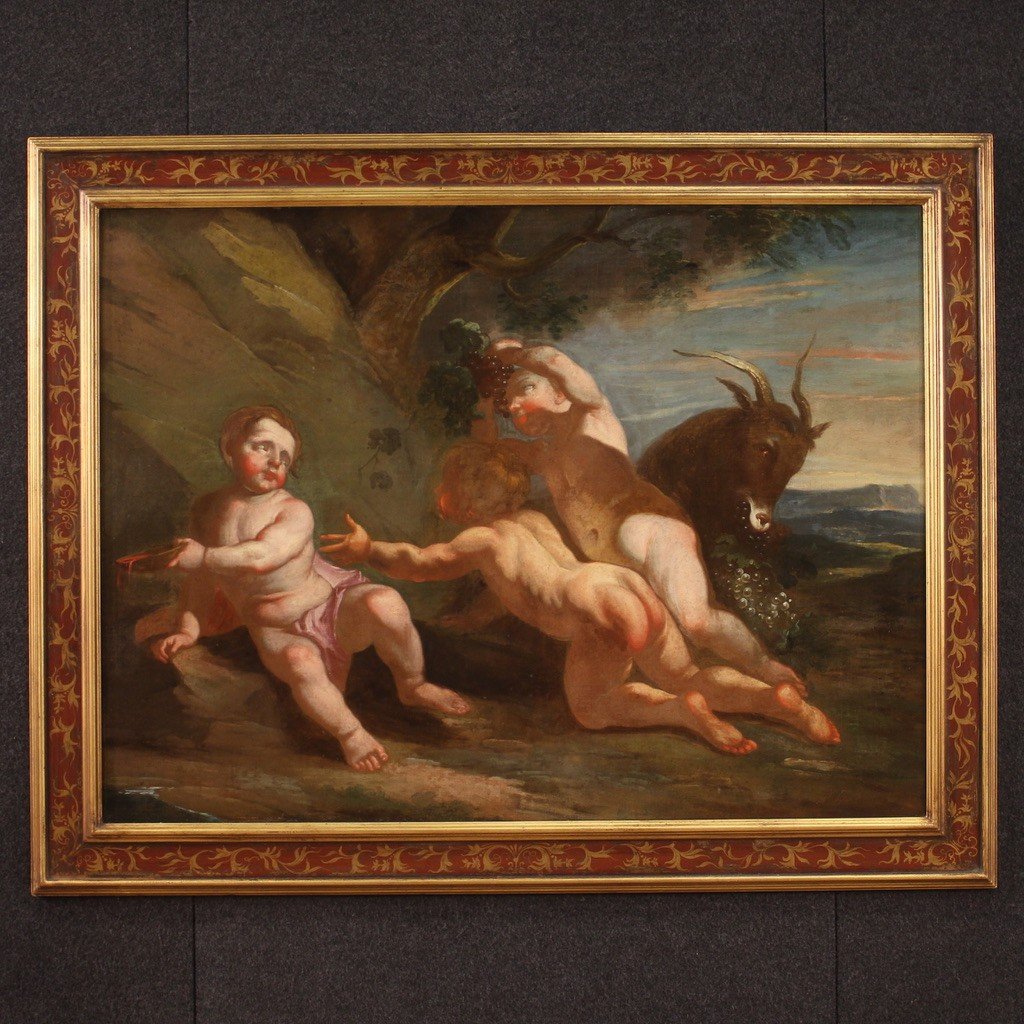 Italian Painting From The 17th Century, Bacchanal Of Cherubs-photo-2