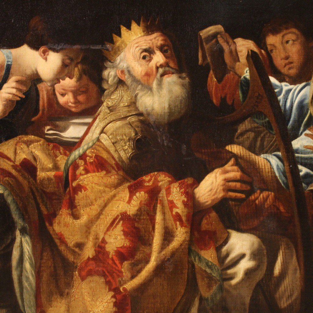 Great Painting From The 17th Century, King David Plays The Harp Among The Angels-photo-3