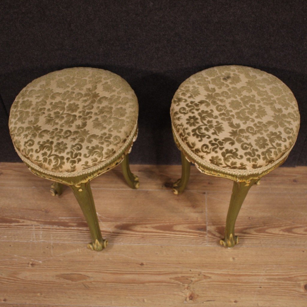 Pair Of Venetian Wooden Stools From The 20th Century-photo-2