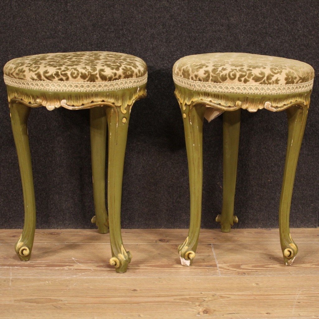 Pair Of Venetian Wooden Stools From The 20th Century-photo-5